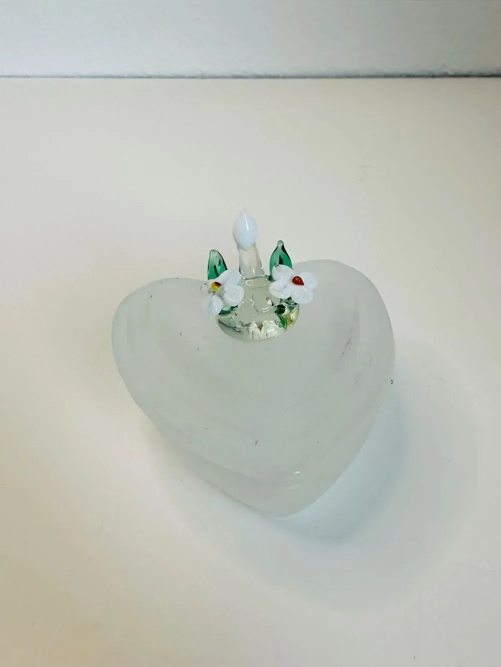 Frosted Glass Heart Floral Trinket Box
